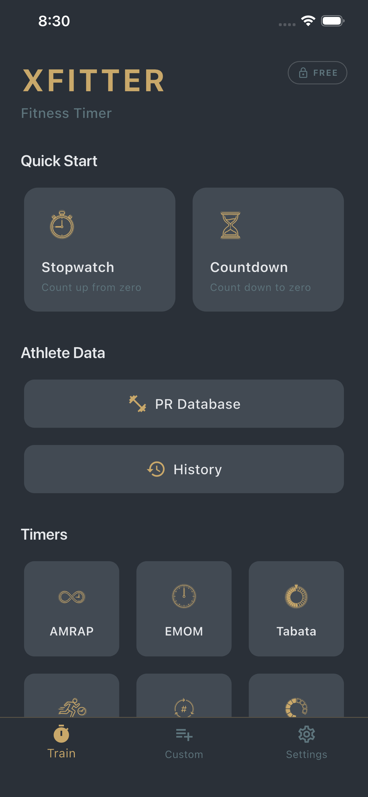 Training timer screen
